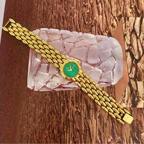 Oscar de la Renta Vintage Green Malachite Gold Tone Watch 24mm 90s main image 10